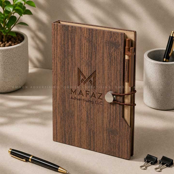 Wooden Cover Notebook with Pen Holder