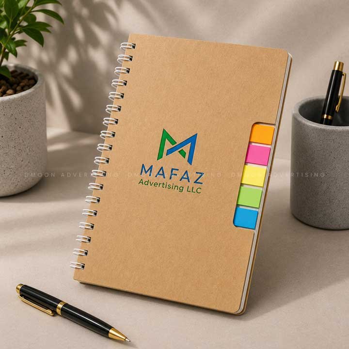Spiral-Bound Kraft Notebook with Colourful Sticky Notes
