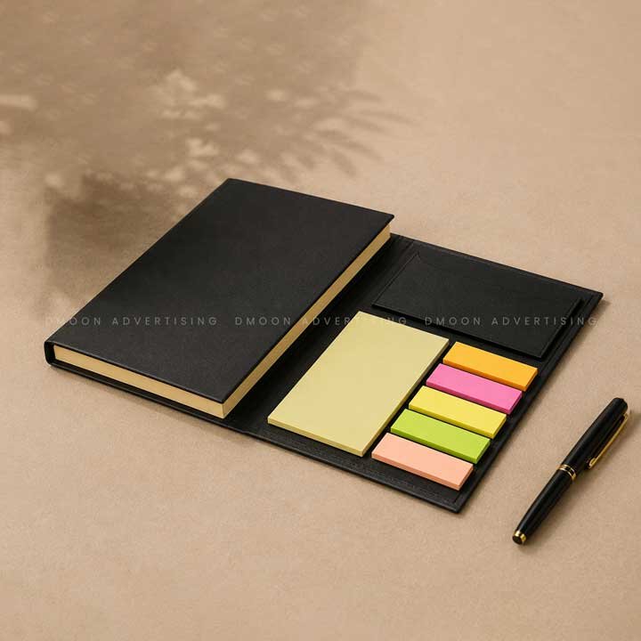 Tri-Fold Sticky Note Memo Pad with Pen, Card Slot & Ruler