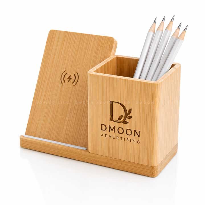 Bamboo Pen Holder with 10W Wireless Charger