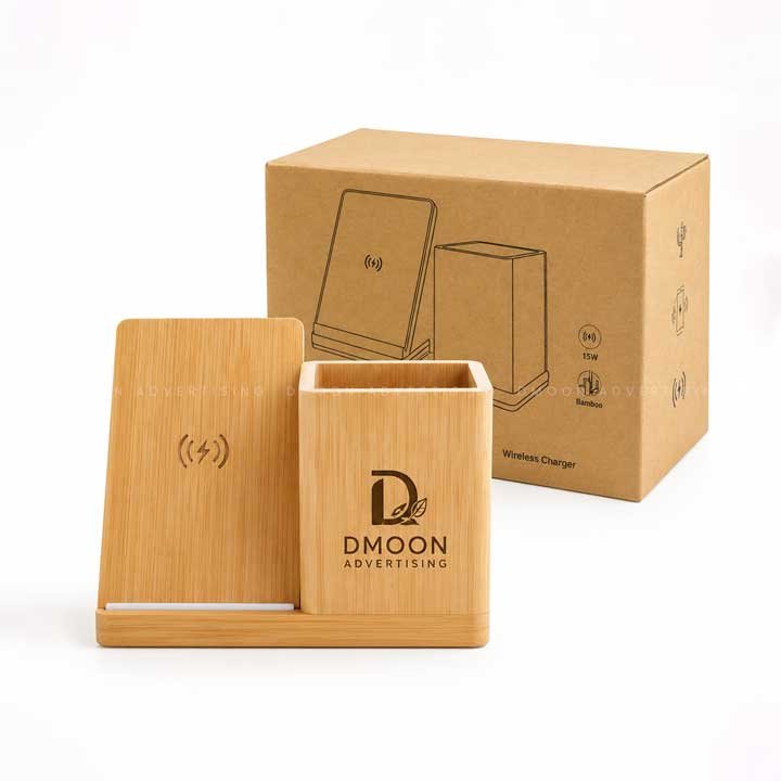 Bamboo Pen Holder with 10W Wireless Charger